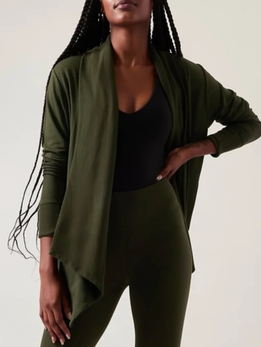 Athleta Pranayama Draped Cardigan Sweater - Aspen Olive Size medium
